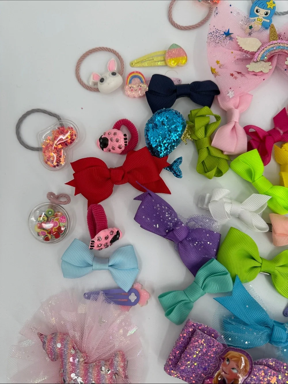 44 Kids Colorful Hair Bow & Clip Set - Pink, Purple, Yellow, Blue